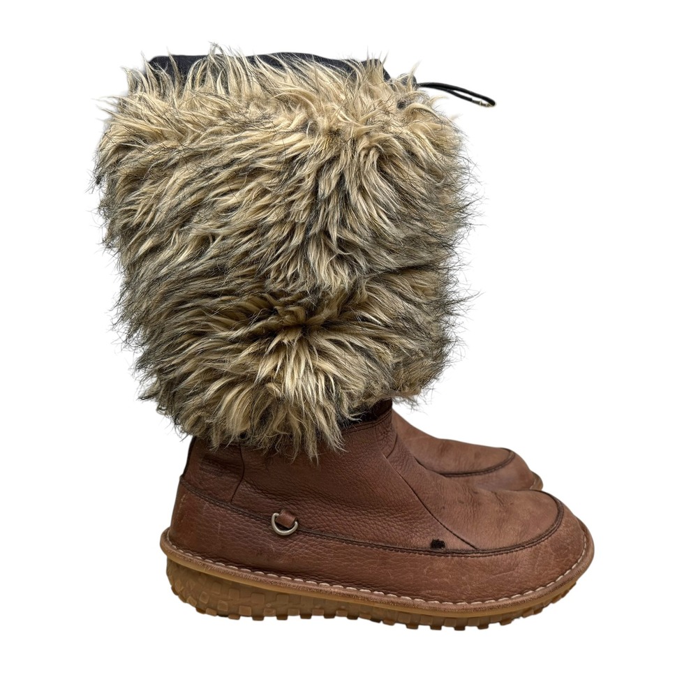 Sorel Ahnah Womens Winter Boots Brown Leather Faux Fur Trim Insulated Size 9
